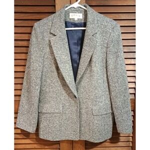 Orvis Tweed Wool Blazer Jacket Womens 14 Navy Business Sporting Luxury